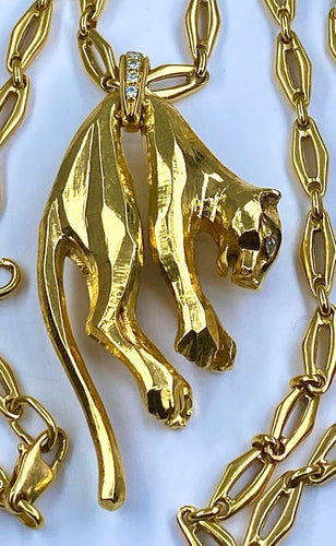 Collier Cartier - Collier « C de Cartier » et pendentif panthère de Cartier, or jaune et diamants 58 Facettes AB435