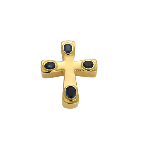 Pendentif Pendentif "Croix" en Or jaune 18k et saphirs 58 Facettes LOR36403