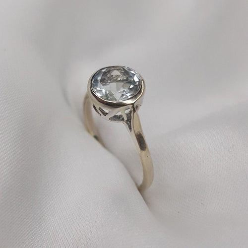 Bague 50 Solitaire or blanc aigue-marine 58 Facettes