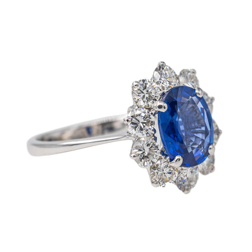 Пръстен Помпадур Бяло злато Сапфир, Диамант 