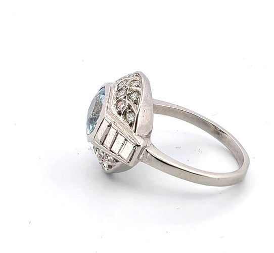 Bague 50 Bague en platine avec aigue-marine et diamants 58 Facettes