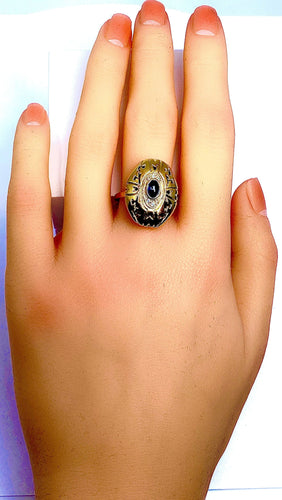 Bague Bague en or jaune 18 carats ,saphir cabochon et diamants 58 Facettes AB232