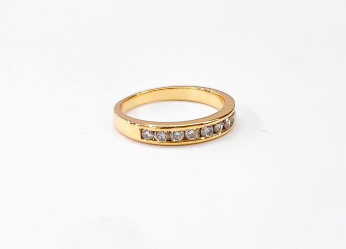 Bague 55 Demi alliance or jaune diamants 58 Facettes Al.Dem.rail.1388