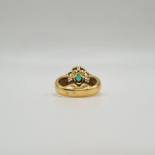 Bague 54 Bague fleur or jaune sertie d'émeraudes, diamants 58 Facettes
