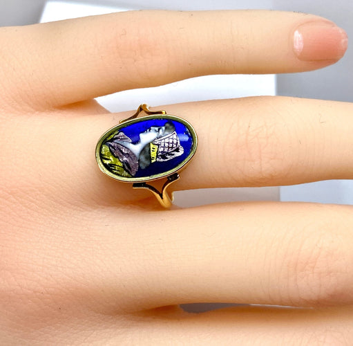 Bague 52 Bague en or jaune émail profil de femme, Limoges 58 Facettes AB646