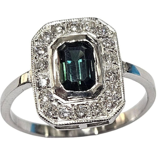 Bague 56.5 Bague Art Déco en platine avec saphir vert naturel et diamants 58 Facettes Q391B