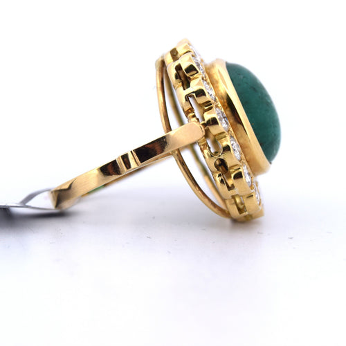 ANELLO DECO' IN GIALLO 18 KT - SMERALDO NATURALE E DIAMANTI