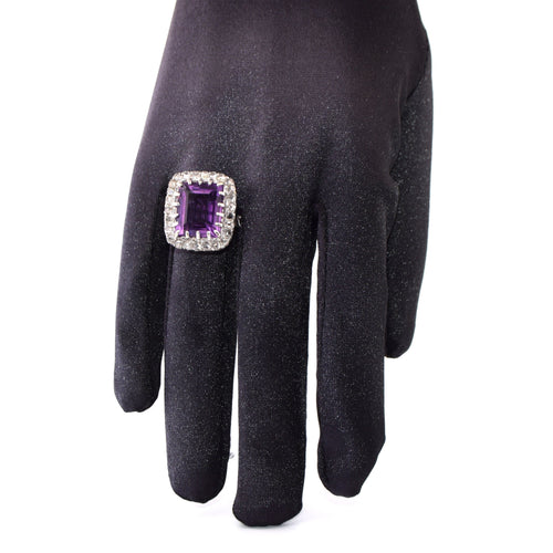 Bague 55 Bague vintage en or jaune avec améthyste et diamants 58 Facettes