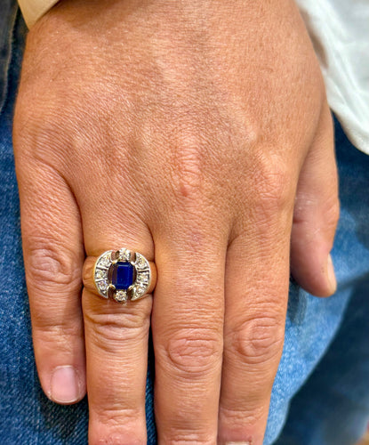 Bague 58 Bague ancienne en or et argent , saphir de Siam et diamants 58 Facettes