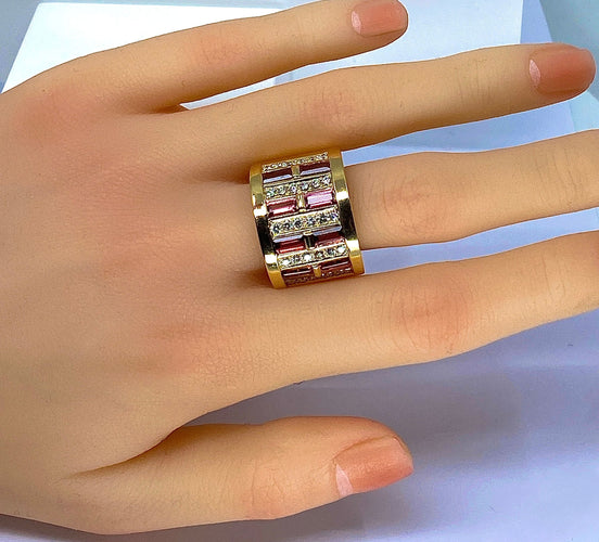 Bague 57 Bague or jaune tourmalines roses et diamants 58 Facettes AB403