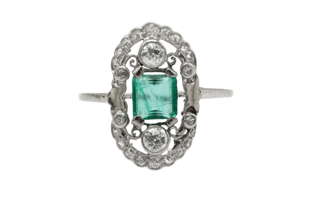 Bague 58 Bague Art Déco en or avec diamants et émeraudes 58 Facettes 10969