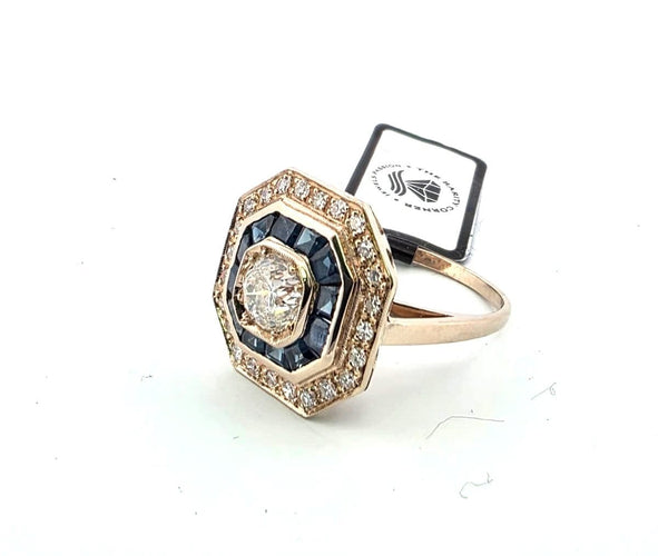 Bague 55 Bague en or jaune 18 carats avec un gros diamant central et des diamants environnants 58 Facettes