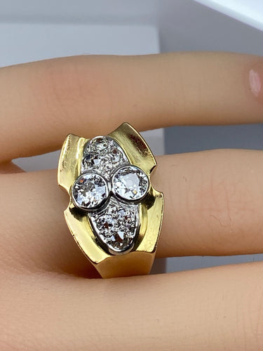 Prsten Tank ze žlutého zlata 18 karátů a Platina osazený diamanty 