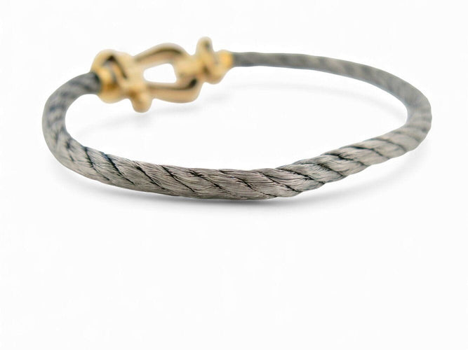 Bracelet bracelet FRED force 10 gm manille or jaune 18k t 18 cm 2 cordons 58 Facettes 271115