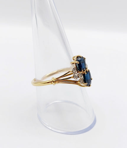 复古戒指 Toi & Moi 18k黄金 蓝宝石和钻石 
