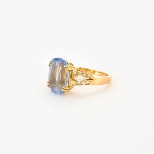 Bague 54 Bague or jaune saphir Ceylan clair et diamants 58 Facettes