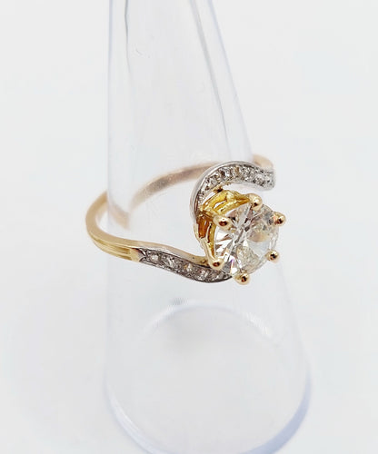 Bague 54.5 Bague tourbillon antique en or 18k et platine, diamants taille ancienne 1,35 carat 58 Facettes A06442