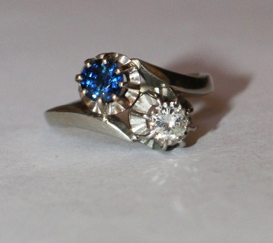 Bague Bague Duo Toi Et Moi Or Gris Saphir Diamant 58 Facettes 583