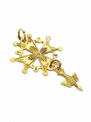 Pendentif Croix Huguenote avec Saint-Esprit or rose 58 Facettes
