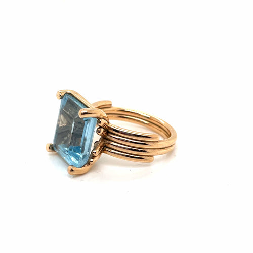 Bague 53 Bague Aigue Marine Or Rose 58 Facettes