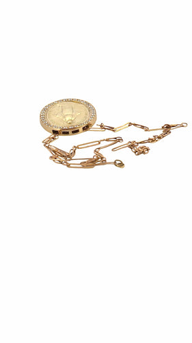 Collier Pendentif médaille miraculeuse or et diamants sur chaine coulissante 58 Facettes