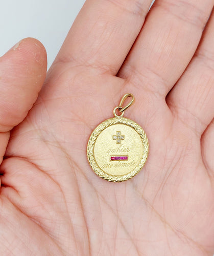 Pendentif Augis - Pendentif médaille d'amour 23 mm en or 18k, diamant et rubis 58 Facettes A06356