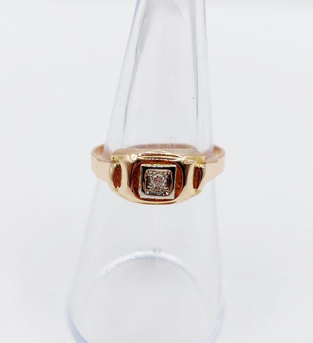 Bague 53.5 Bague Tank Art Déco or rose, petit diamant et monture géométrique (circa 1950) 58 Facettes A05167