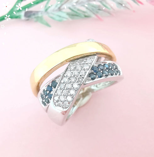 Bague 53.5 Bague Croisée Saphirs Diamants 11,15 gr Or 18 K 58 Facettes AA 1574