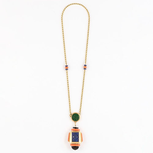 Collier Atelier Georges Lenfant - Exceptionnel Collier en or jaune lapis lazuli ,jade, nephrite, corail et onyx. 58 Facettes 58FC9