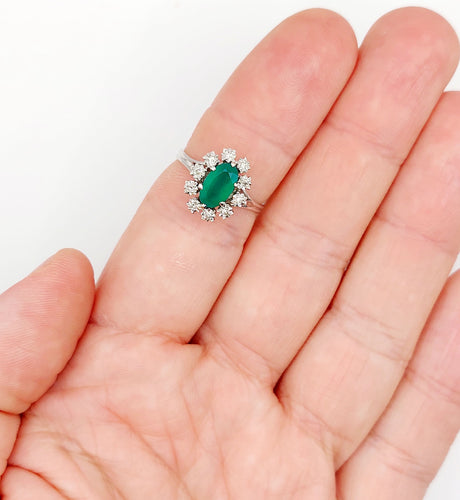 Bague 55 Bague marguerite vintage or blanc, chrysoprase et diamants 58 Facettes A05852
