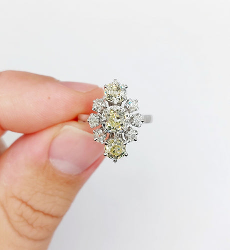 Bague 51 Bague marquise art déco or blanc, diamant jaune et diamant blanc 58 Facettes A05663