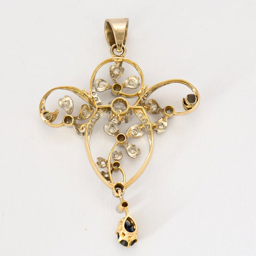 Pendentif Pendentif deux ors, saphir et diamants, travail napoléonien 58 Facettes LP1176