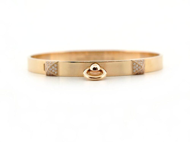 Collier bracelet HERMES collier de chien medor pm en or rose 18k 25gr 48 diamants 0.24ct 58 Facettes 266229