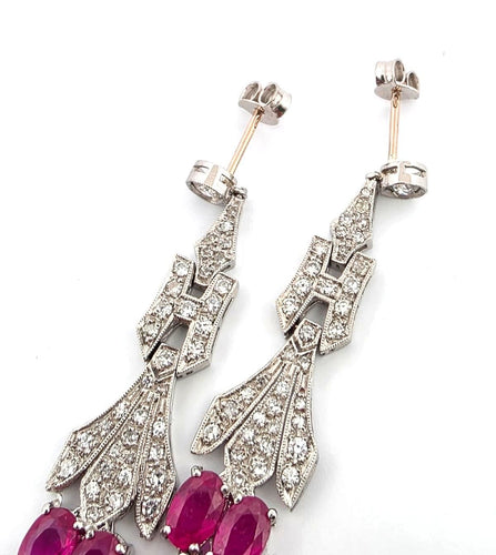Boucles d'oreilles Superbes boucles d'oreilles en platine massif avec rubis et diamants 58 Facettes