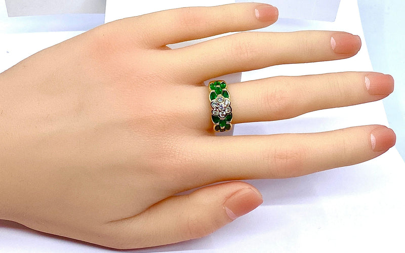 Bague 53 Bague jonc en or jaune, émeraudes navettes et diamants 58 Facettes AB576 bis