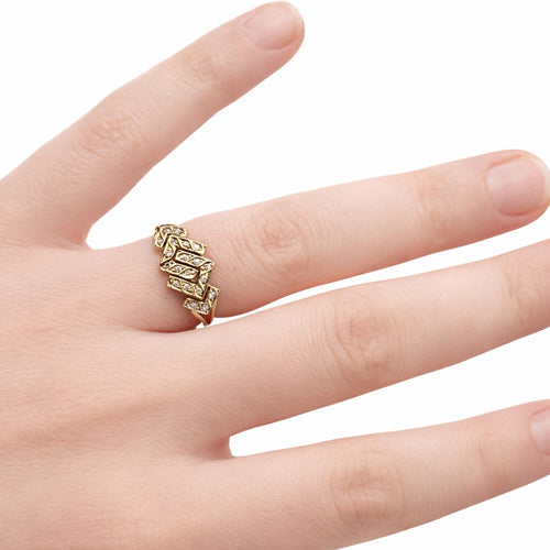 Bague 54 Bague géométrique en or jaune avec diamants 58 Facettes 50388