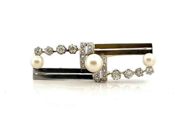 Broche Broche or et platine , diamants et perles 58 Facettes