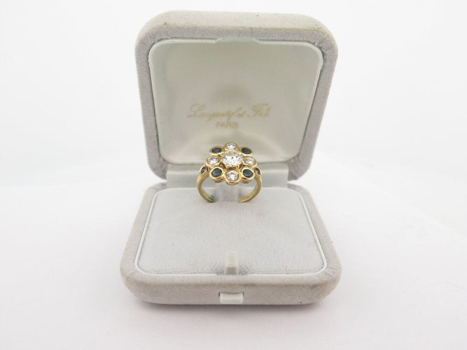 Bague 51 bague marguerite victorienne t51 sertie diamants 1.21ct saphir or jaune 18k 58 Facettes 270500