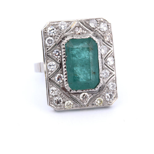 Bague 54 BAGUE PLATINE - ÉMERAUDE et DIAMANTS - DÉCO' 58 Facettes