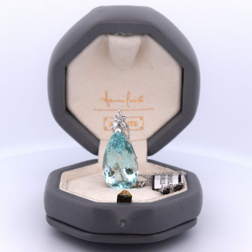 Pendentif PENDENTIF EN OR BLANC 18KT - AIGUE-MARINE et DIAMANTS 58 Facettes