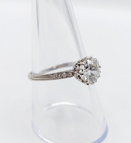Bague 57.5 Bague solitaire Art Déco Platine, diamant taille ancienne 1,35 carat (circa 1920) 58 Facettes A05642