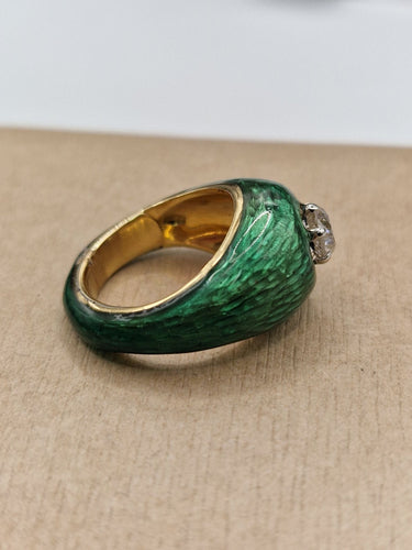 Inel vintage din email cu diamant tăiat vechi în aur galben 