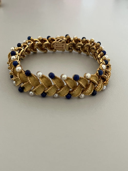 Bracelet Bracelet Articulé Feuillages Or Jaune Perles Lapis Lazuli 58 Facettes LOT 6170