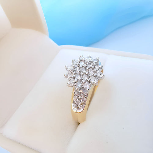 Bague 56.5 Bague fleur contemporaine Diamants Or 2 tons 18K 58 Facettes 1758