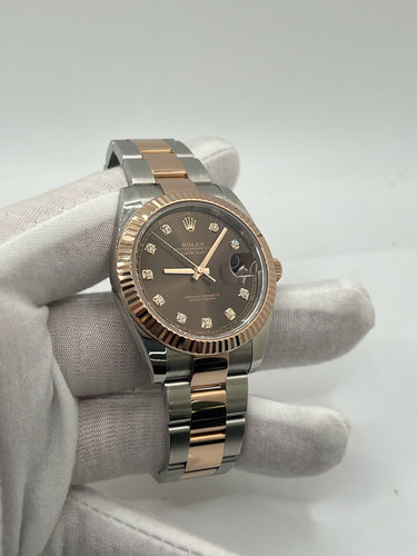 Montre Rolex Datejust 41 ou rose chocolat et diamants 58 Facettes