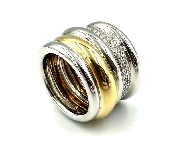 Bague 54 POMELLATO. Collection "Tubolare", bague 2 ors 18K et diamants 58 Facettes