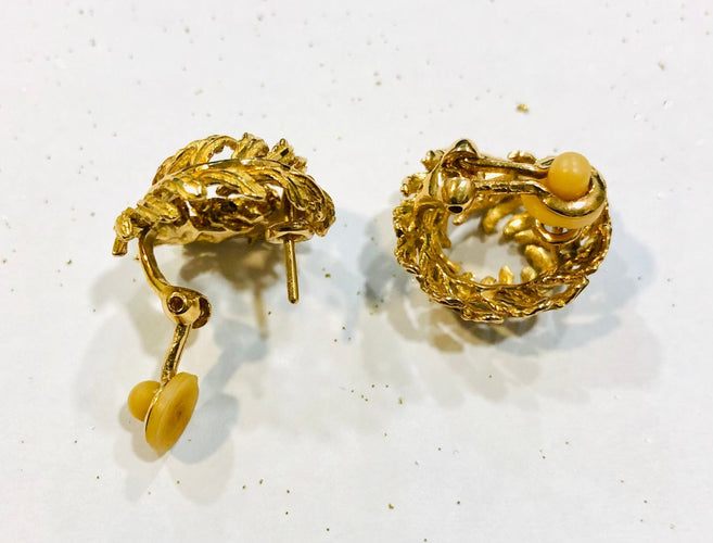 Boucles d'oreilles Boucles d'oreilles vintage couronne feuillage or jaune 58 Facettes