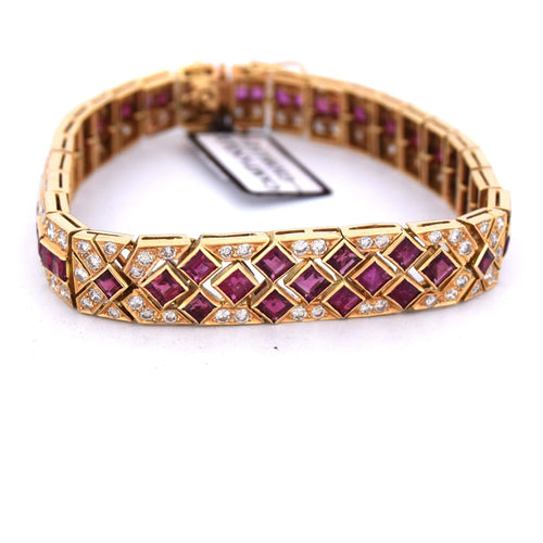 Vintage armbånd i 18 kt gult gull med rubiner og diamanter 58 Facettes BR99