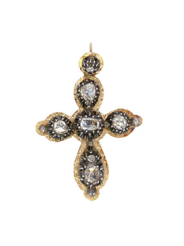 Pendentif Pendentif ancien croix or argent diamant table diamants taille rose 58 Facettes J335
