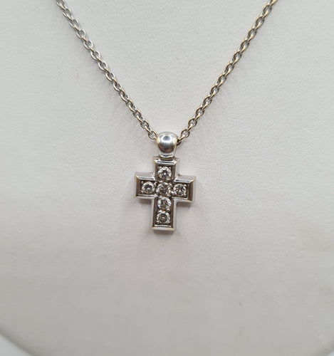 Collier Collier et pendentif croix or blanc sertis de diamants 58 Facettes